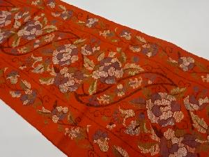 リサイクル　手織り紬縞に花唐草模様織出し名古屋帯